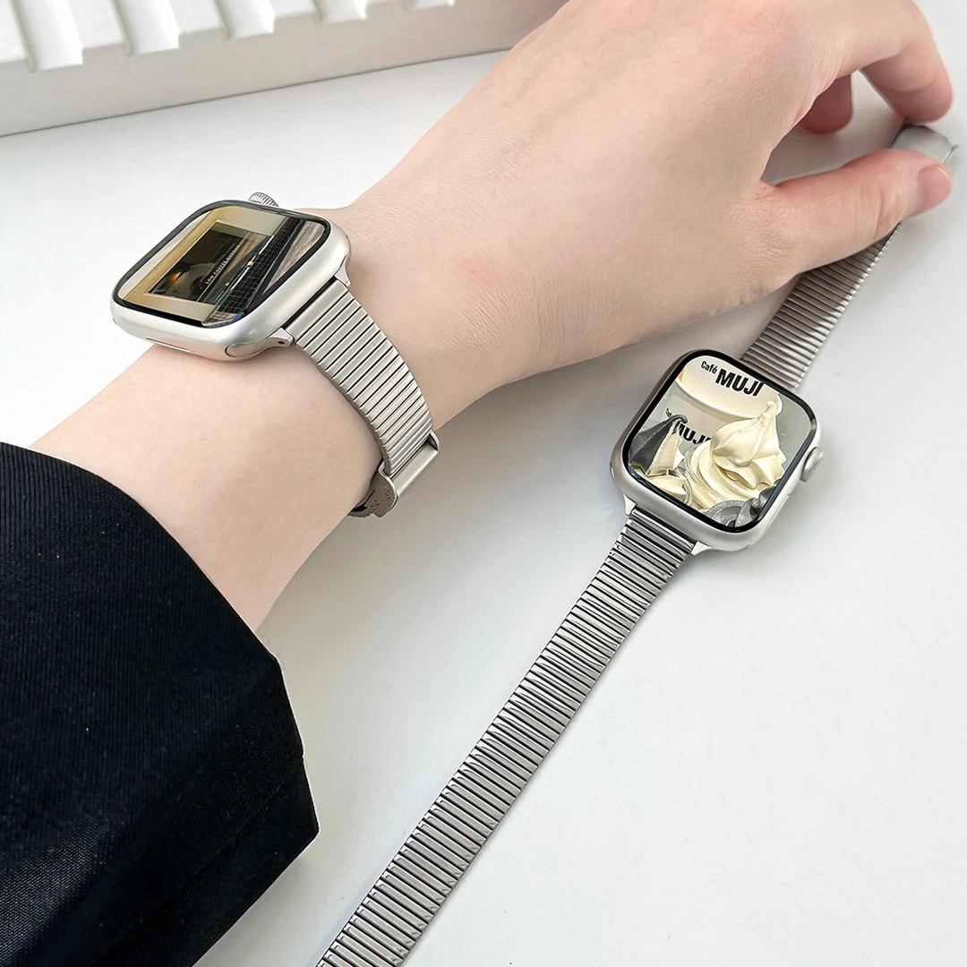 适用apple iwatch 11金属表带 ultra3女士小竹节卡扣表带苹果手表