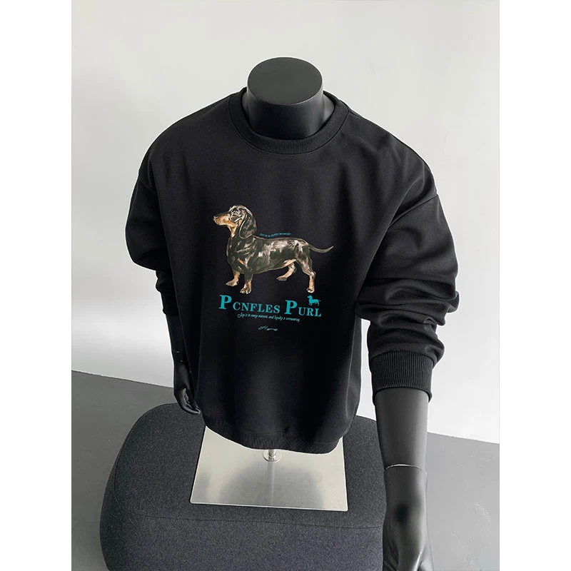 2025新款韩系秋冬圆领卫衣男印花慵懒打底衫时尚狗狗潮流长袖上衣