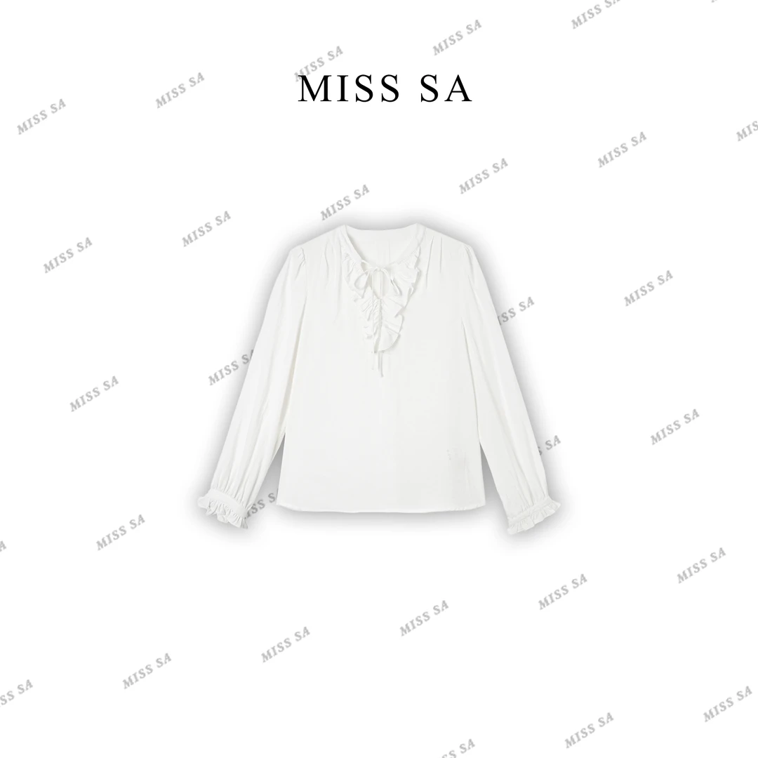MISS SA 荷叶系带 早秋新款法式高级设计感百搭显瘦衬衣25089227