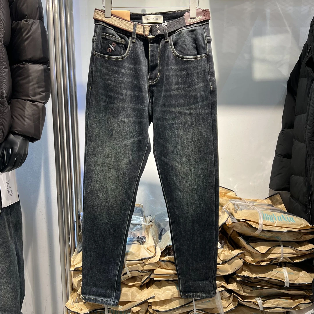 冬季正规版3956#加绒时尚经典百搭洗水休闲修身软牛仔裤蓝色