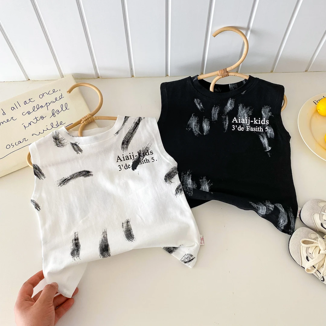 儿童纯棉背心男孩2025夏季新款卡通无袖T恤男童宽松坎肩潮酷帅气