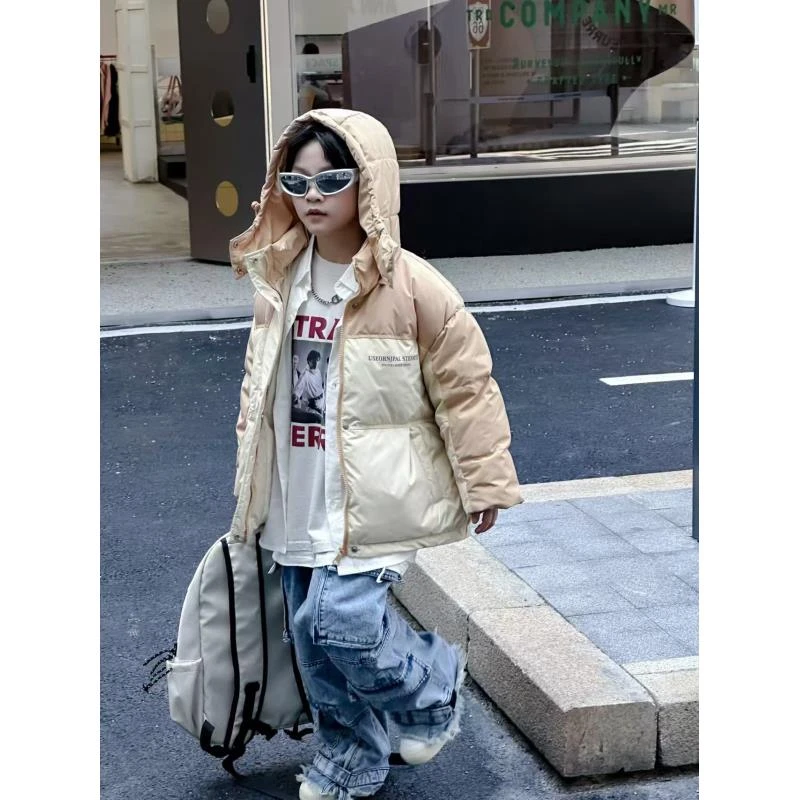 501229《现》儿童休闲百搭时尚男童女童连帽可脱卸洋气羽绒服