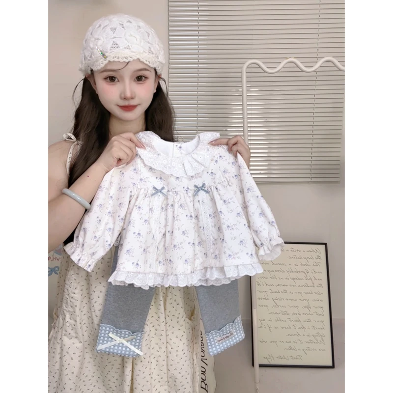 女童衬衫秋装2025新款儿童洋气娃娃衫小女孩衬衣宝宝套装