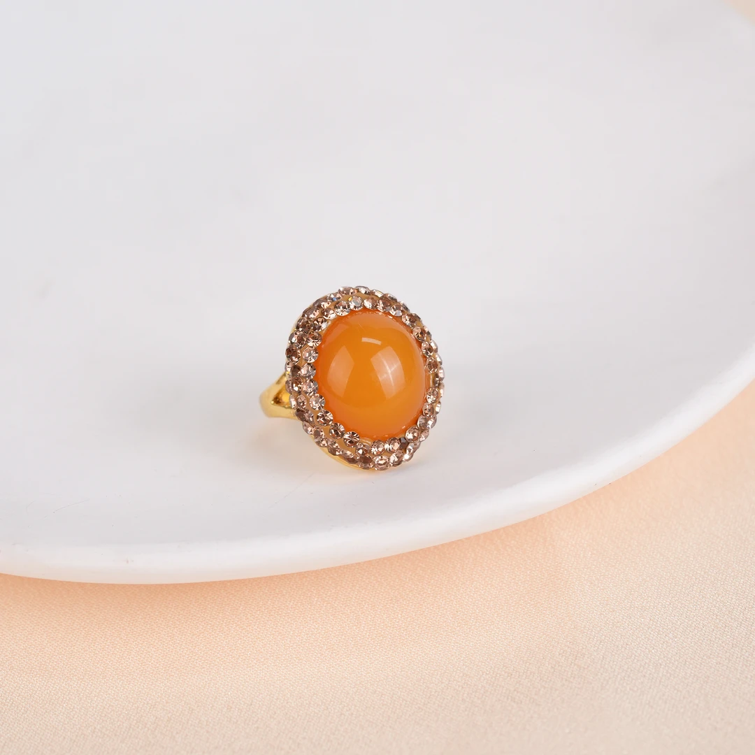 铜合金戒指 气质轻奢时尚百搭复古黄色指环满钻金色镶嵌戒子1022