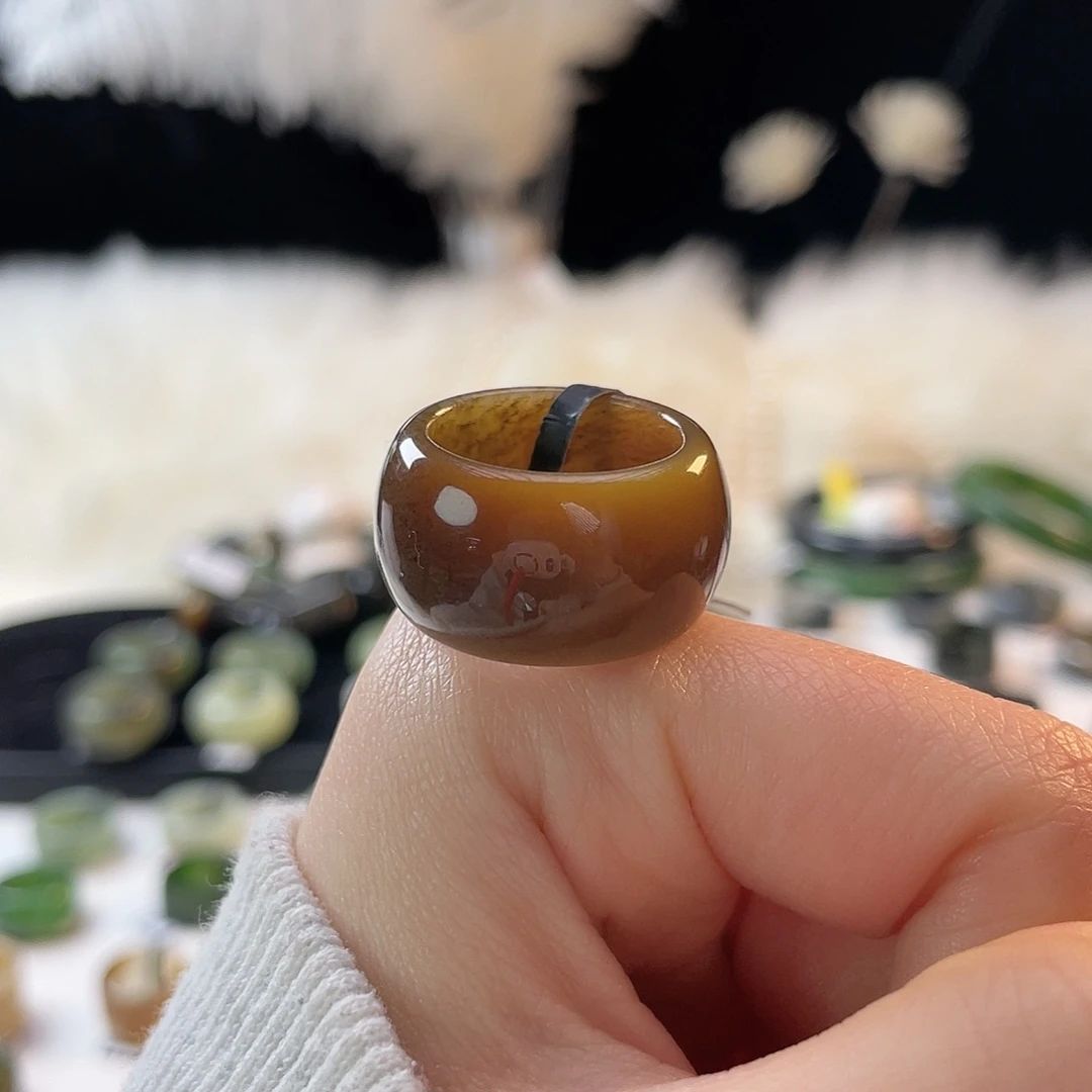 和田玉未镶嵌戒指k27红糖墩墩18.0mm