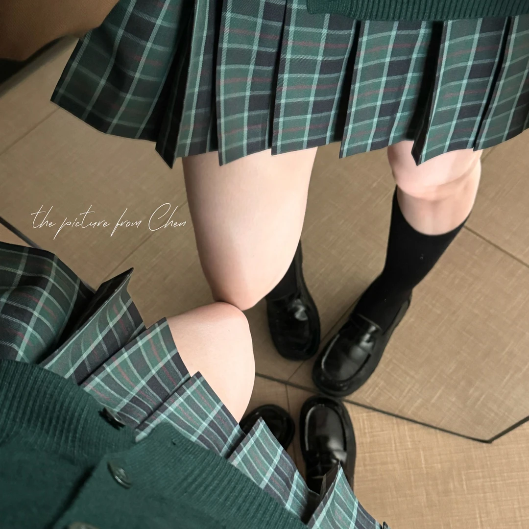 【绫山醒】梨谱熊原创格裙正版学院风jk制服短裙墨绿色校供感半身裙