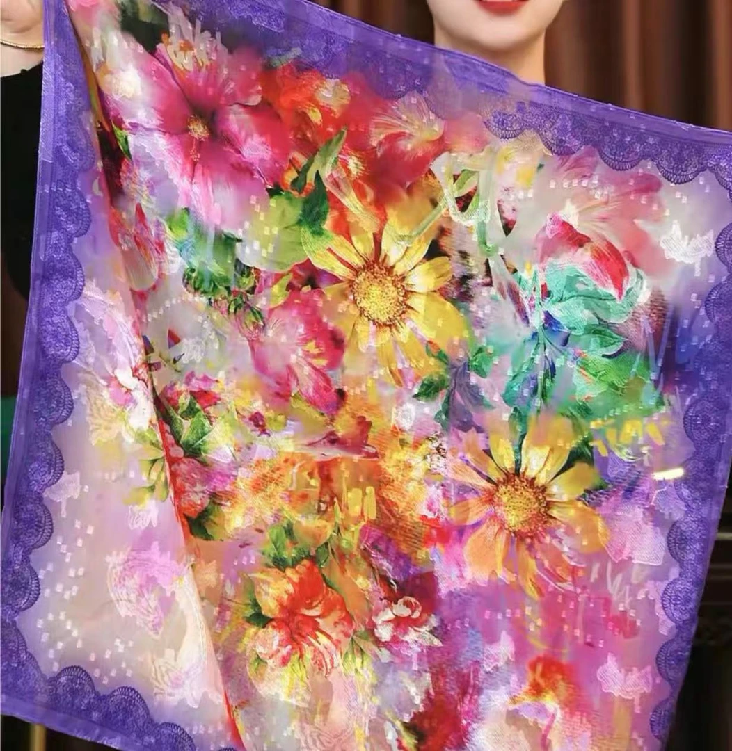 X184紫边油画剪花围脖 70*70