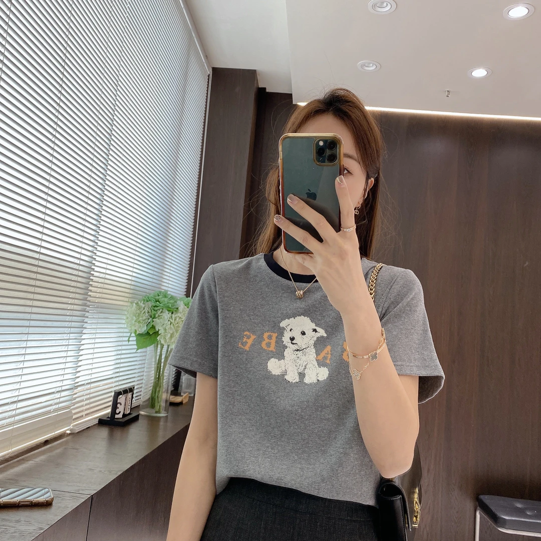 IMFLY金小金自制女装 T恤DYW8727春夏季休闲小狗印花短袖打底衫