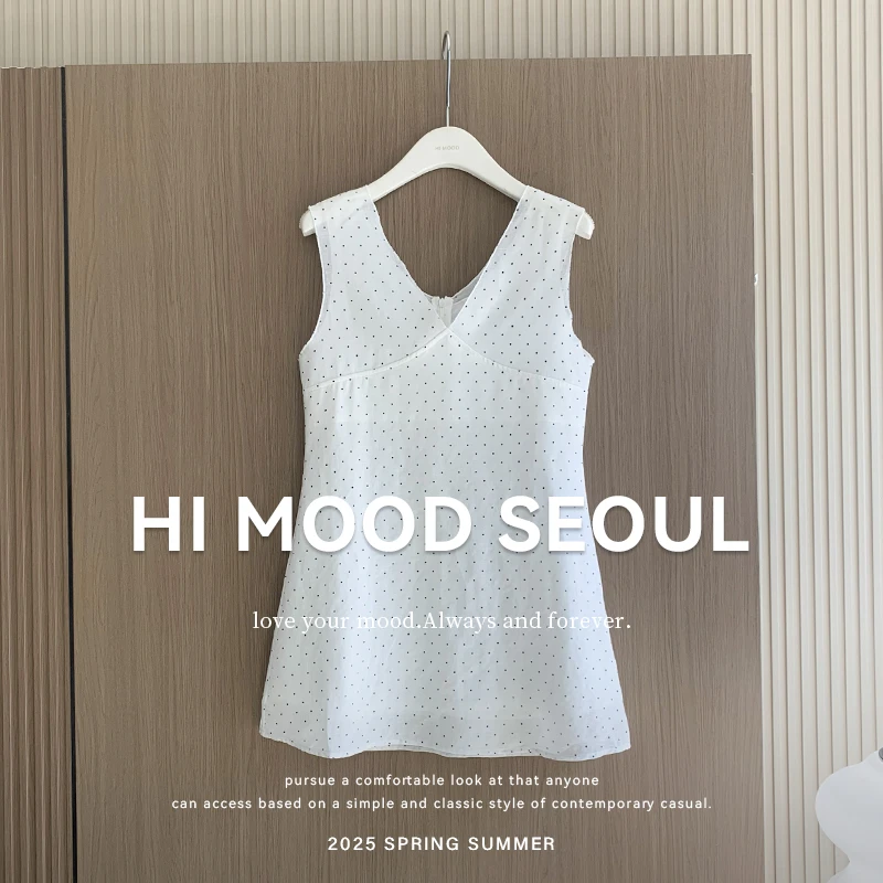 【金恩慧欧尼Hi mood】V领无袖波点印花设计感连衣裙