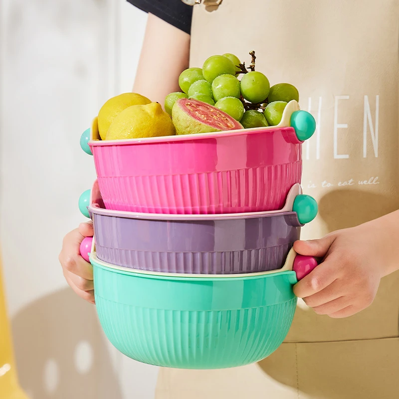 【哈乐熊】多巴胺圆球沥水篮家用水果篮厨房多功能大容量双层洗菜篮