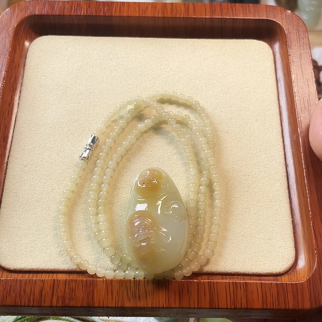 和田玉未镶嵌颈饰财富双收带链子