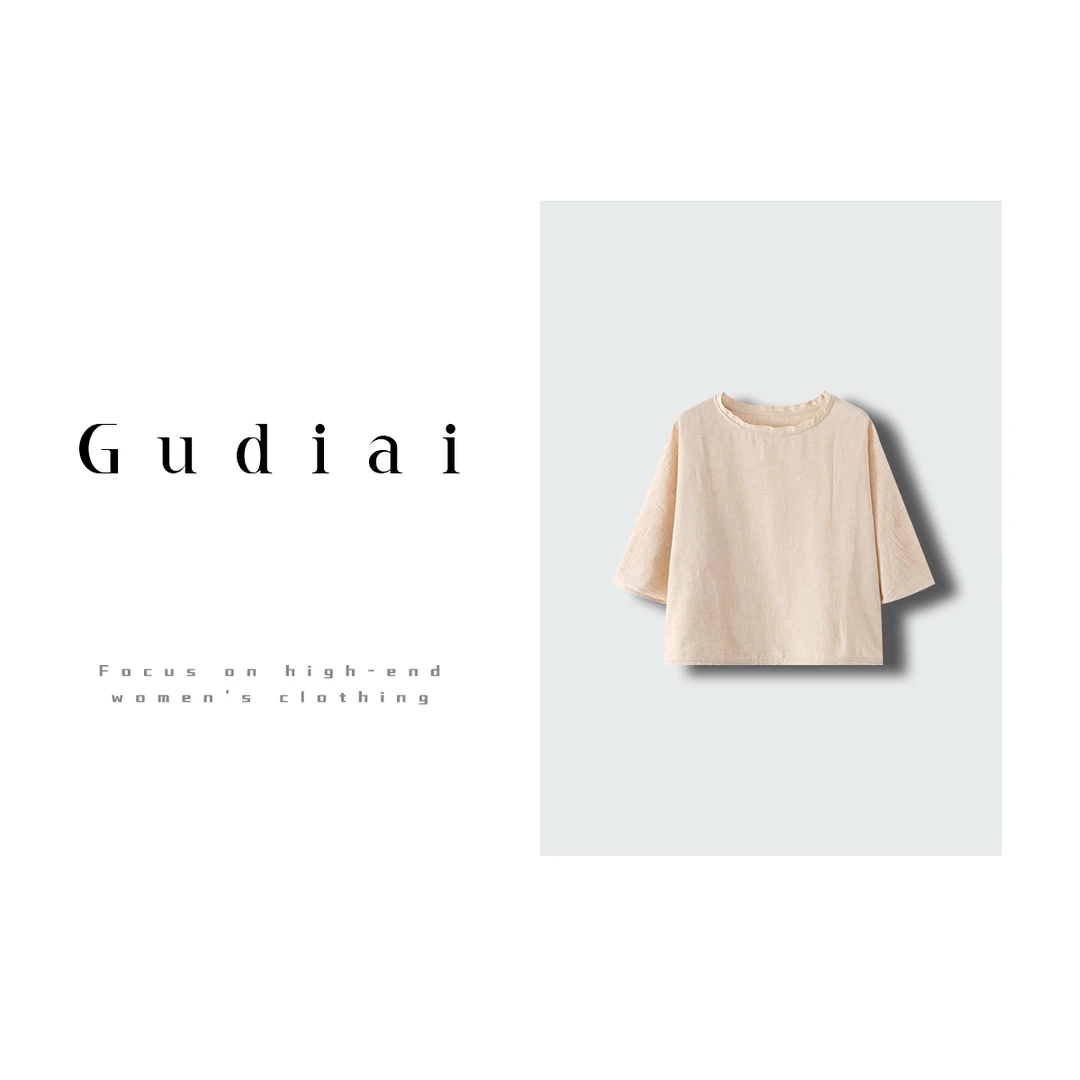 Gumuxi/古沐熙夏季高级定制麻料七分袖小衫A532-Y2744