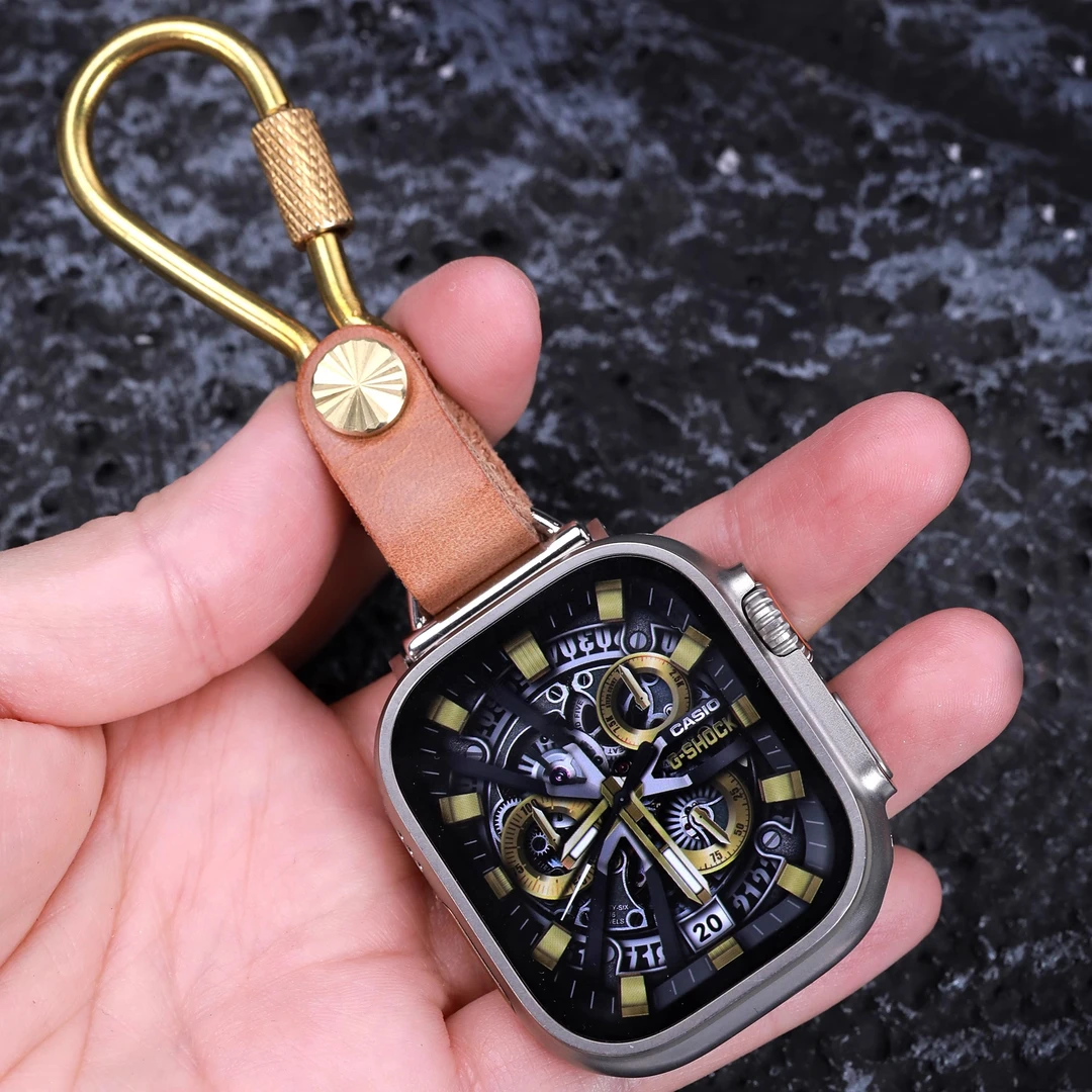 星图iwatch123456789se10s代ultra49mm植糅牛皮黄铜苹果手表挂件