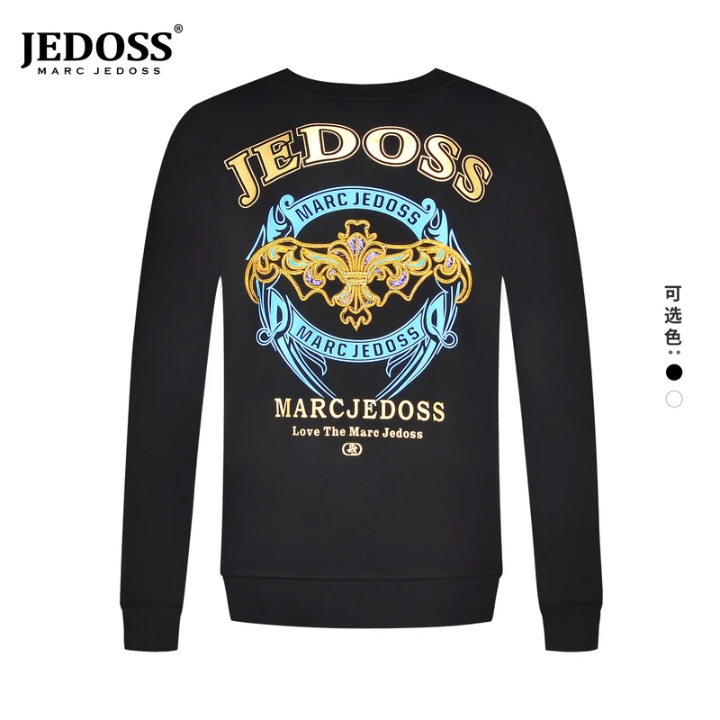 JEDOSS/爵迪斯2025秋冬新款老钱风LOGO鸢尾花修身圆领卫衣长袖172