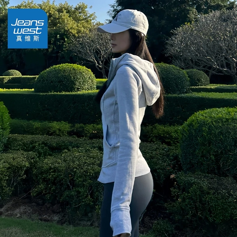 真维斯拉链款开衫卫衣外套女春秋运动辣妹装新款韩系修身运动上衣