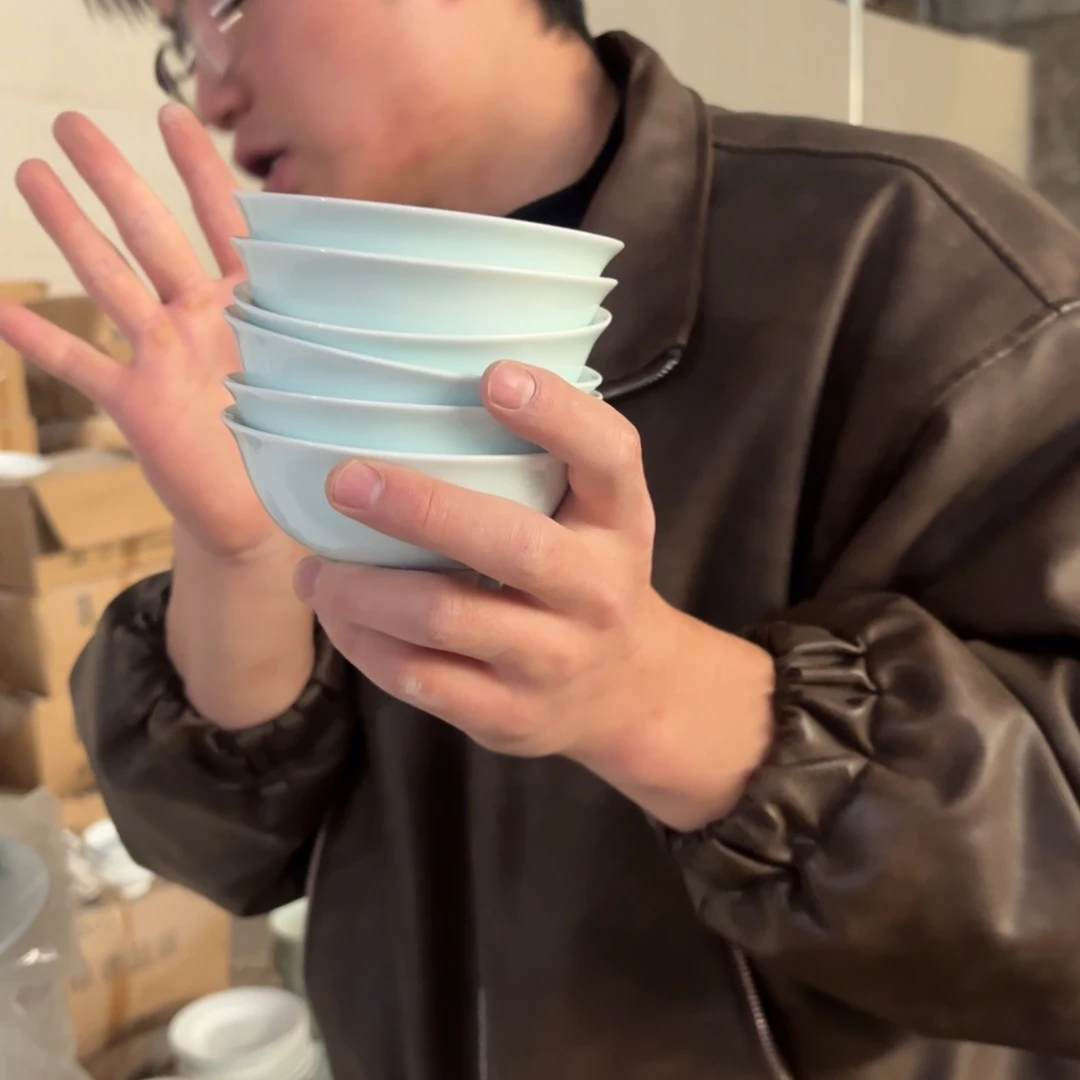 4英寸影青小汤碗6只微瑕