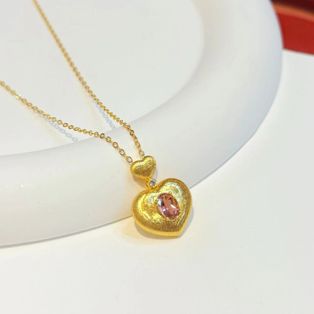 18K金镶嵌12*14mm碧玺旦面（8*10mm）爱心HNZ7733