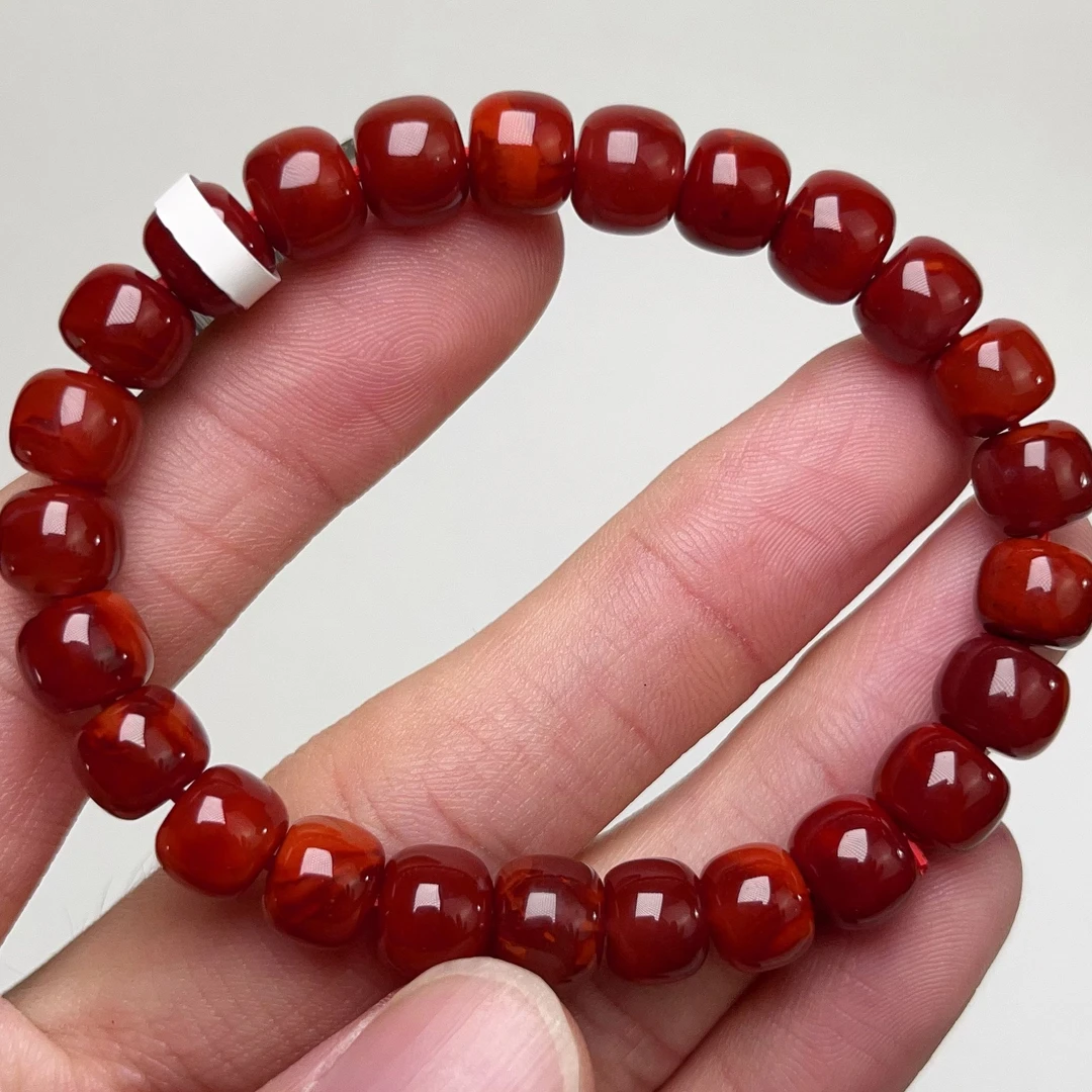 909C33凉山瓦西料南红牛血火焰单圈手串