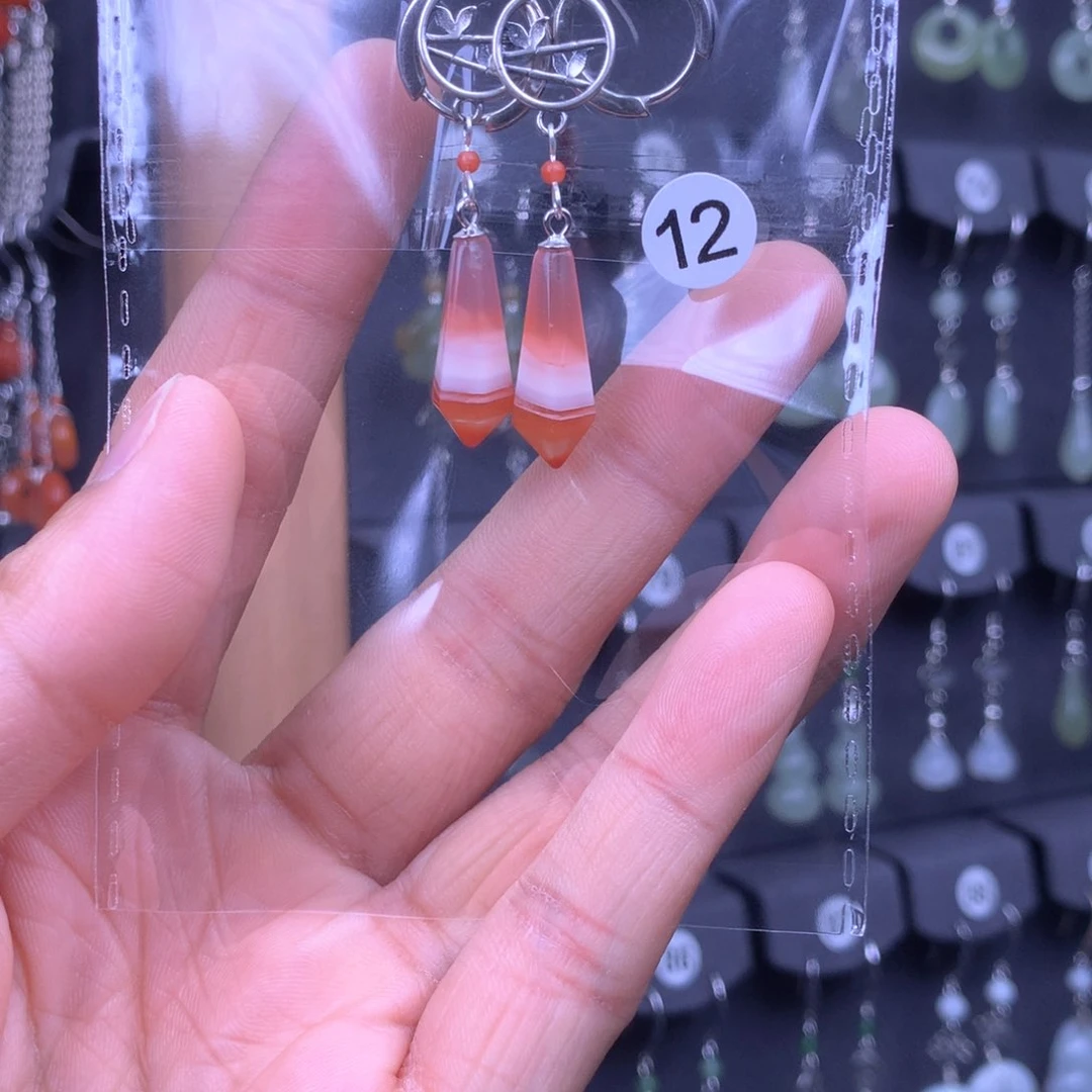 南红玛瑙耳饰银S925镶嵌