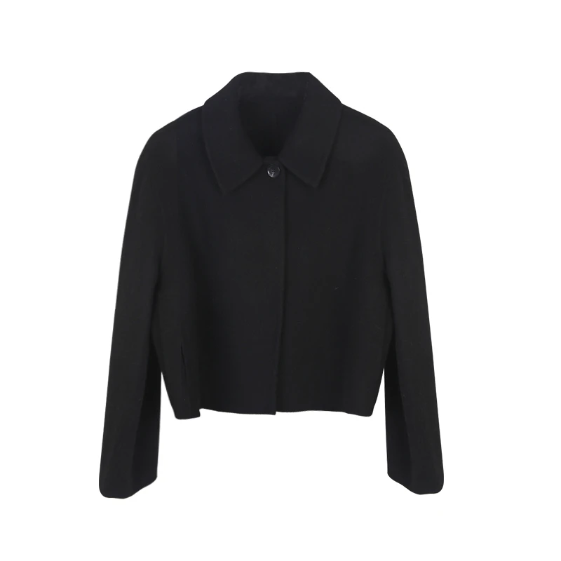 ED.lumoder 黑色短款羊绒气质毛呢外套#D5N1556