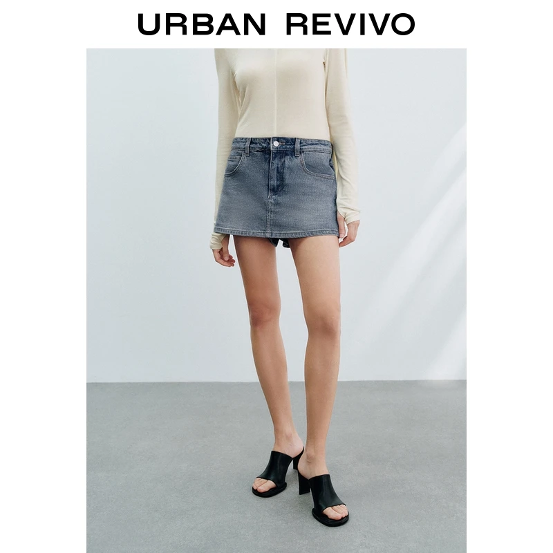 【一秒入夏】UR2025夏季新款女装复古水洗烫钻牛仔短裤UWJ850037
