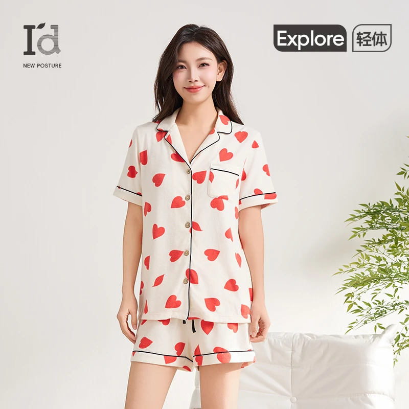 I'd/爱帝短袖爱心花纱甜美睡衣女宽松可外穿女士家居服