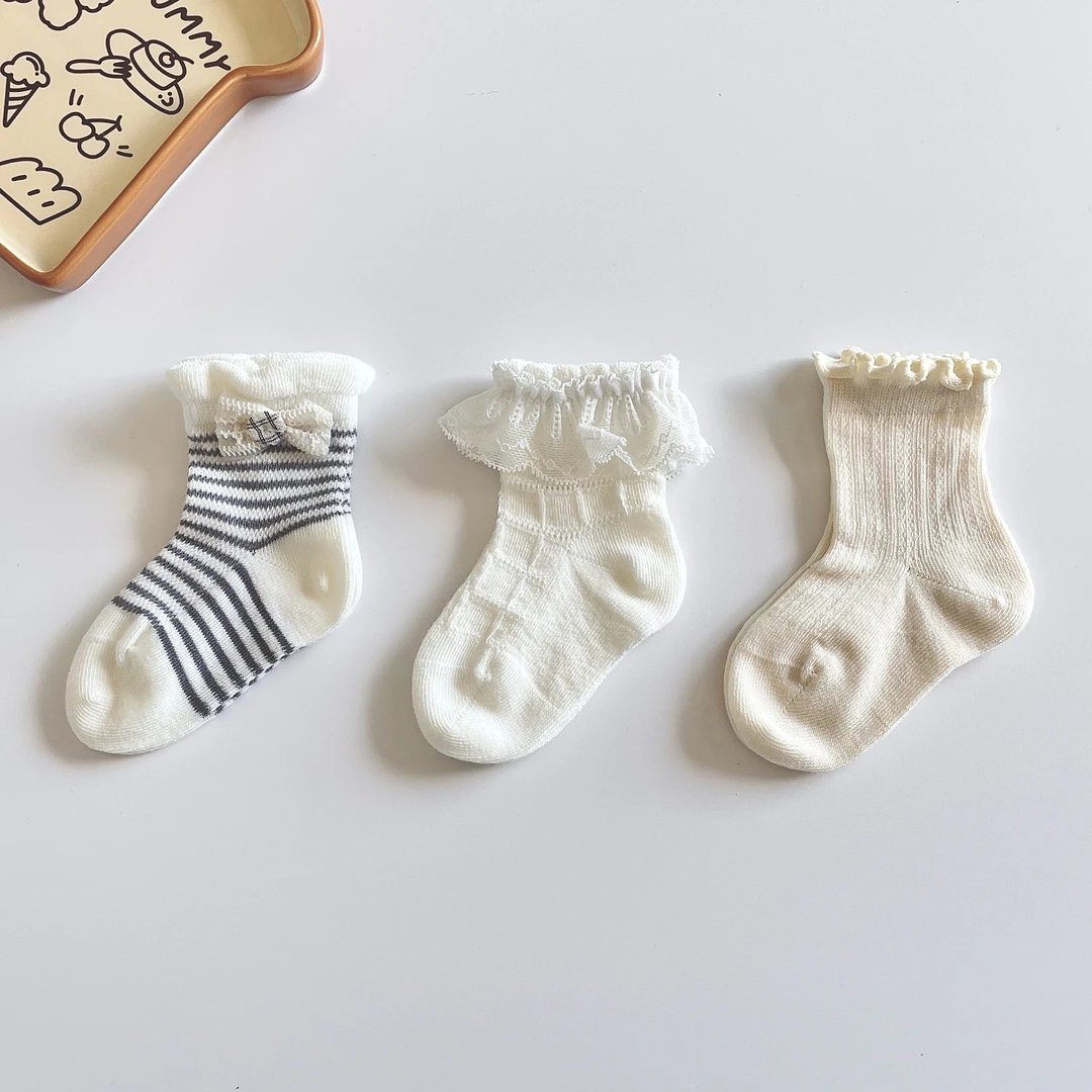 9724春夏公主风宝宝袜子网眼透气中筒蝴蝶结婴儿袜花边无骨童袜