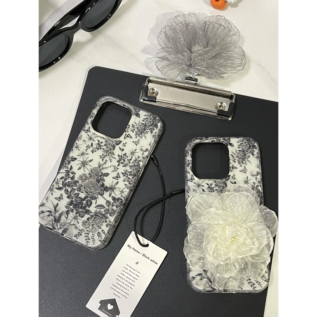 复古高级感双层花纹花朵支架ins风防摔适用苹果手机壳iPhone16硬