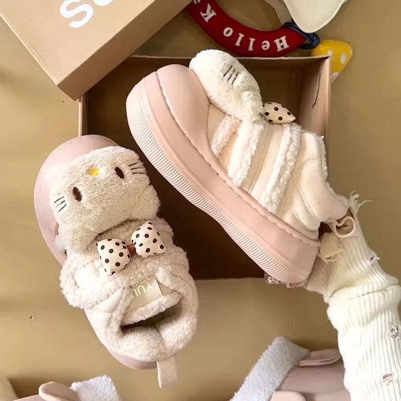 See.u原创可爱卡通绒面小猫蝴蝶结毛毛鞋女2025秋冬新款外穿百搭