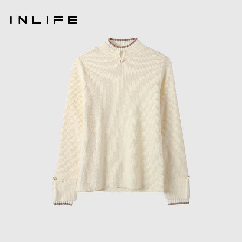 inlife假两件针织衫女高级感软糯慵懒风毛衣设计感上衣M21D2M7213
