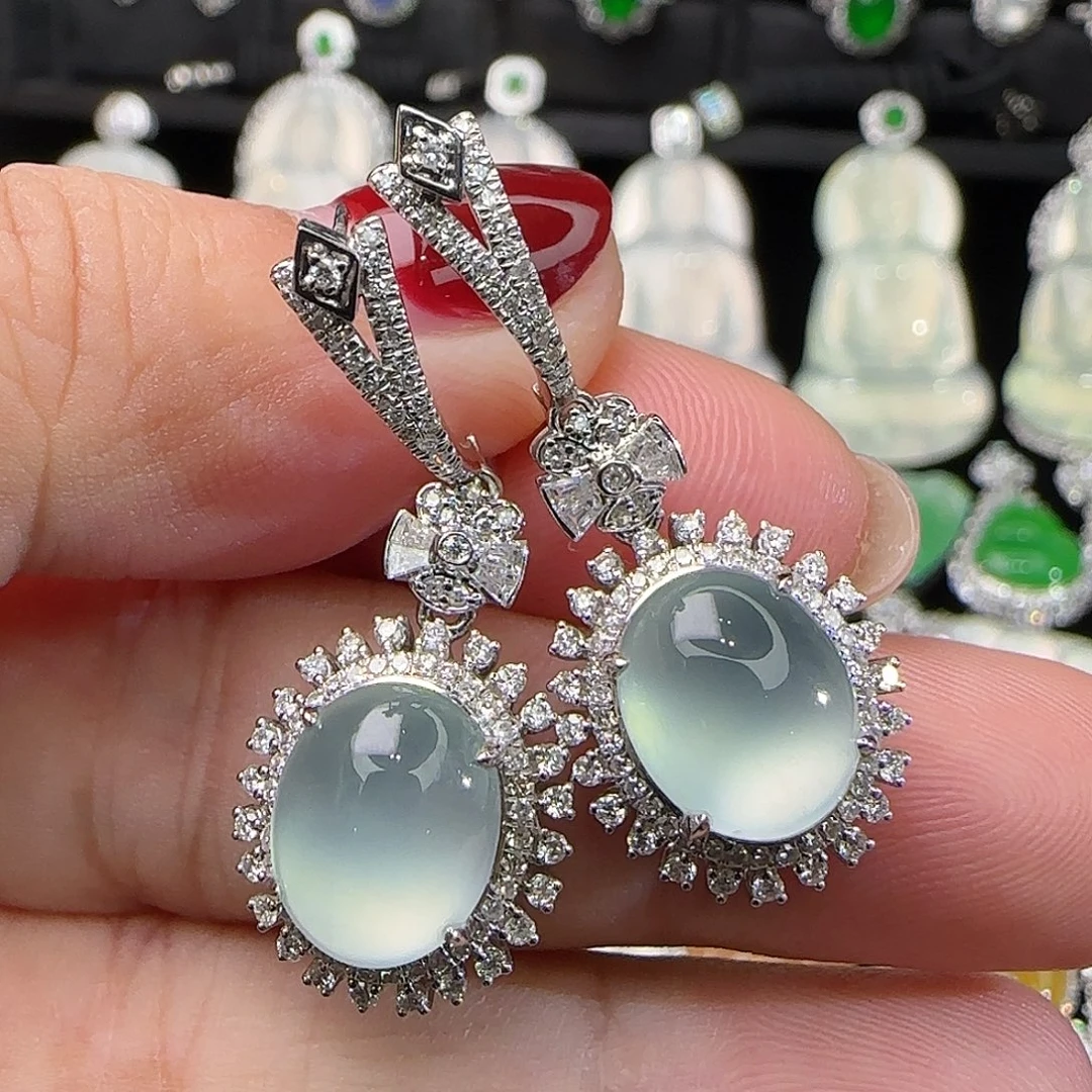 翡翠18K金镶嵌耳饰天然翡翠