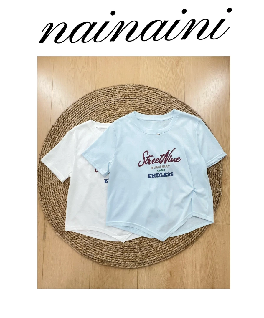 奈奈妮【字母T】T恤短袖夏季圆领薄款休闲时尚百搭8730