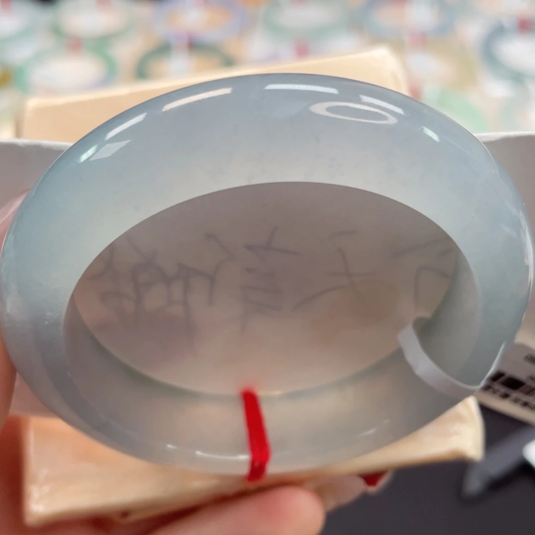 未镶嵌手镯翡翠53.5老坑料冰蓝透亮完美中万品质20号