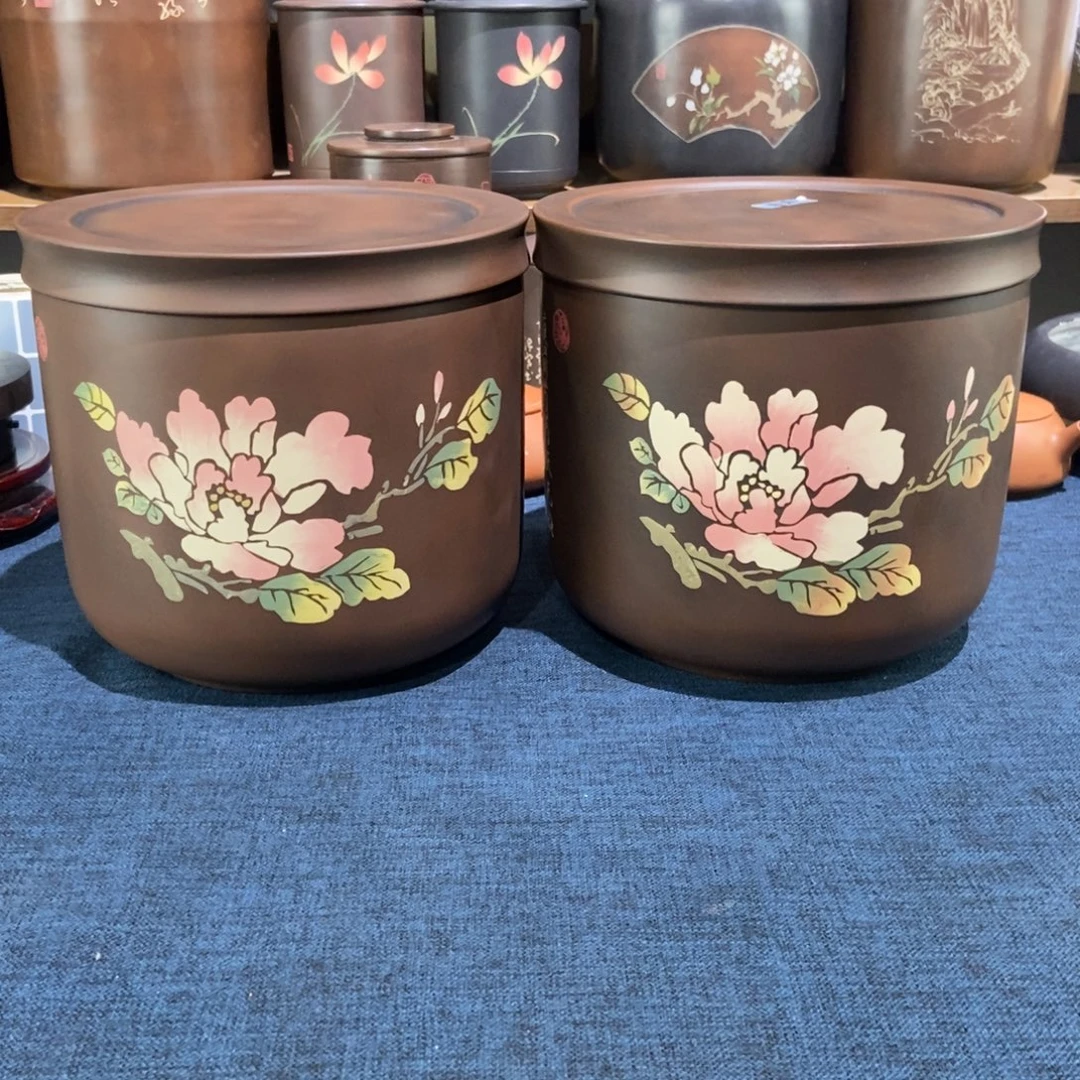农***器微瑕建水紫陶彩填醒茶罐两个