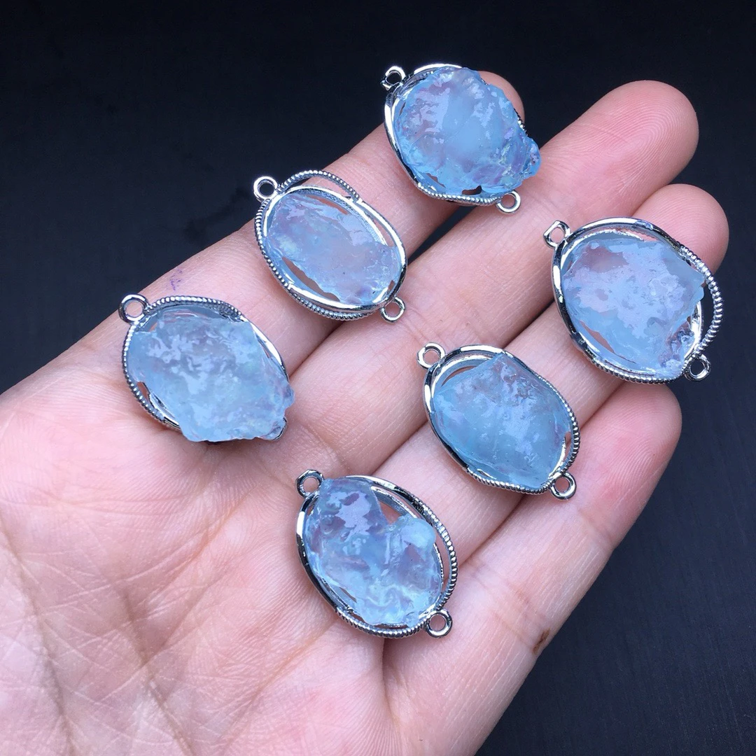 天然海蓝宝碎石吊坠手牌手工diy配件约25mm（默认微瑕）