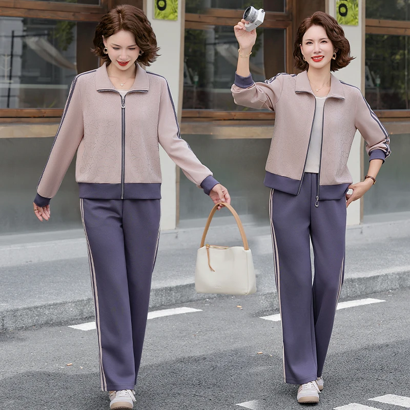年轻妈妈春秋宽松休闲运动套装新款中老年女装秋季时尚减龄运动服