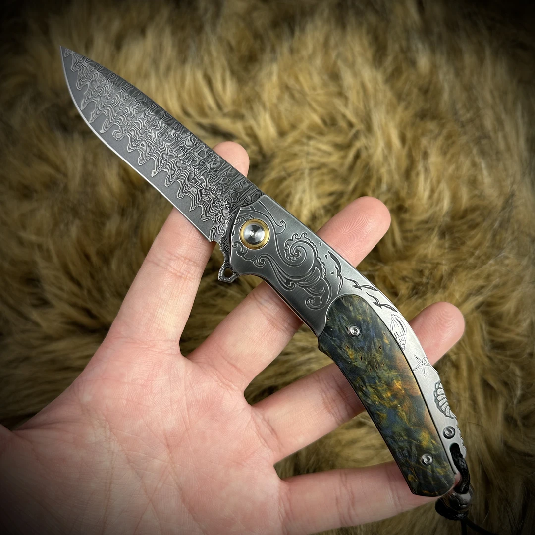 （毕业）1095+N690锻造大马士革手工制作稳定木手工刀