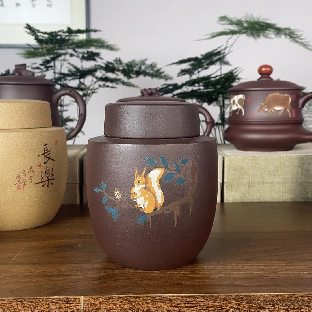 紫砂茶杯紫泥茶叶罐