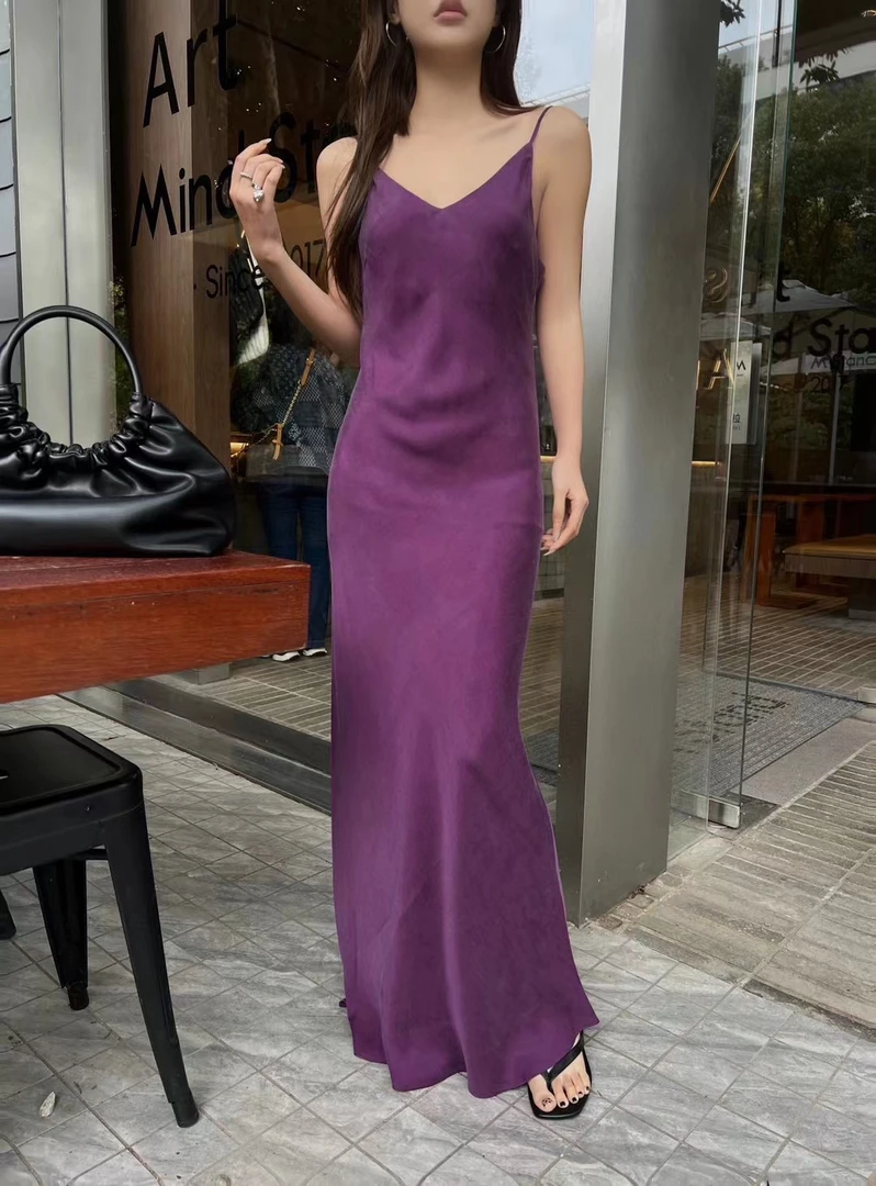 【Hui】砂洗铜氨丝长吊带裙