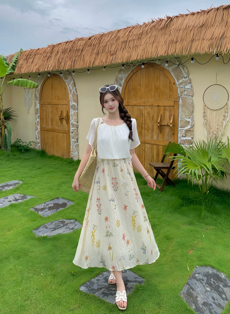 2025夏季新款胖mm大码女拼接碎花假两件连衣裙优雅气质a字裙64860