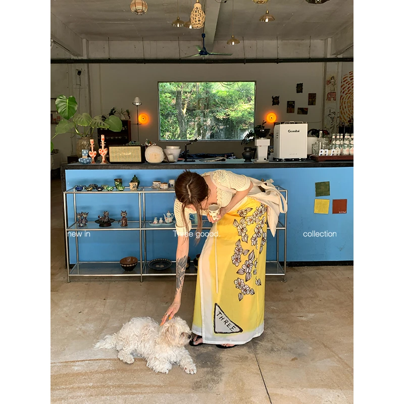 THREE GOOOD/三吉度假风围裹式调节花色仿棉印花半身裙Y725G04370