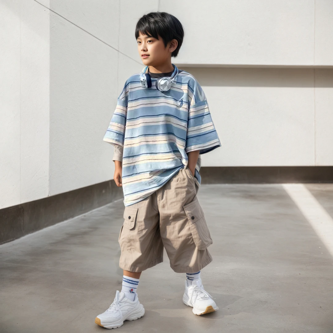 夏季短袖儿童森系服装简约短袖时尚童装男童潮酷男孩圆领条纹半袖