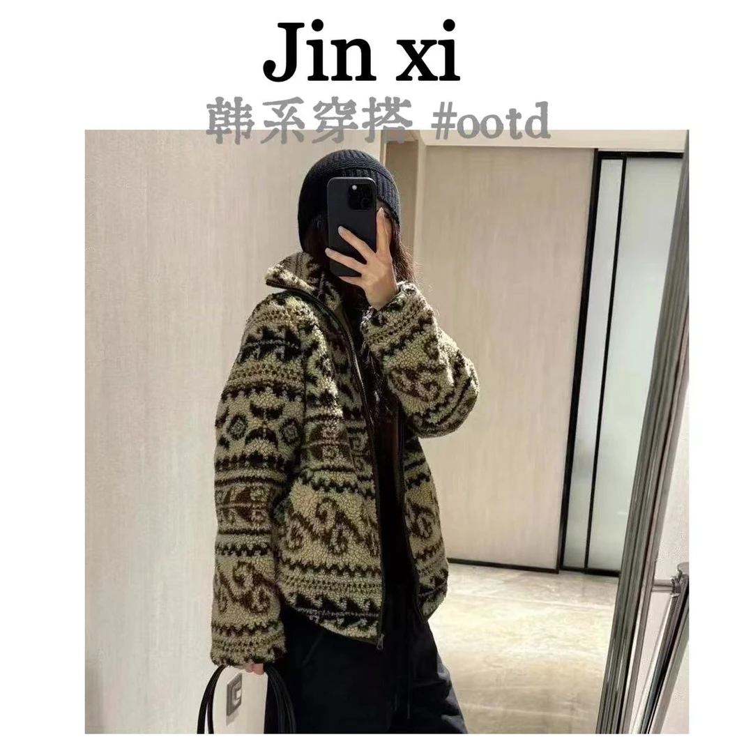 【费尔岛复古西部圈纹外套】金喜家韩国单-冬季小众立领宽松上衣