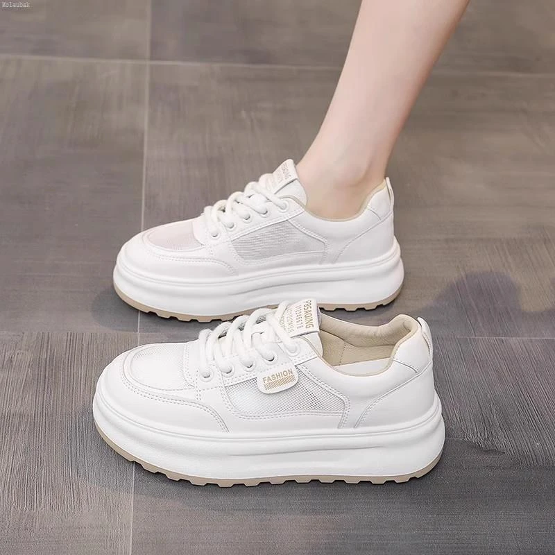 Moleubak踩屎感小白鞋2025新款夏季网鞋女时尚透气网面厚底休闲鞋