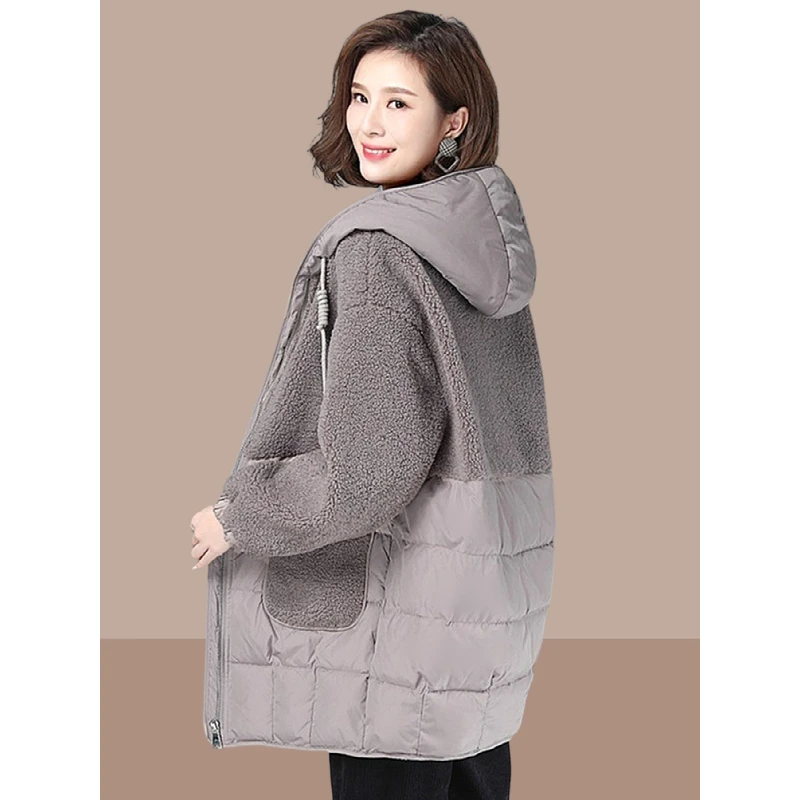 大码羊羔毛外套女中长款连帽棉服冬装韩版保暖棉袄女2025秋冬款