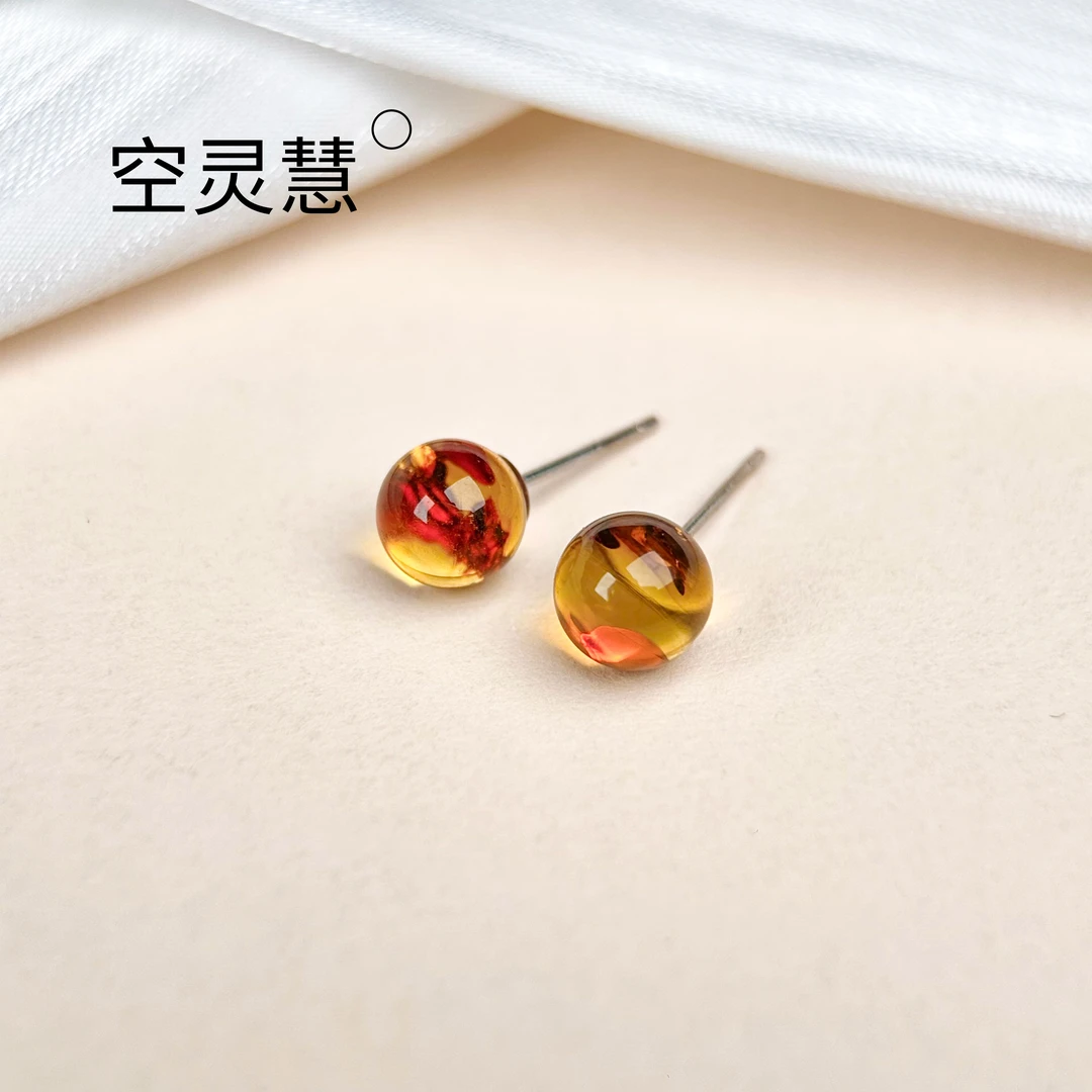 0637   花珀/S925银/耳钉