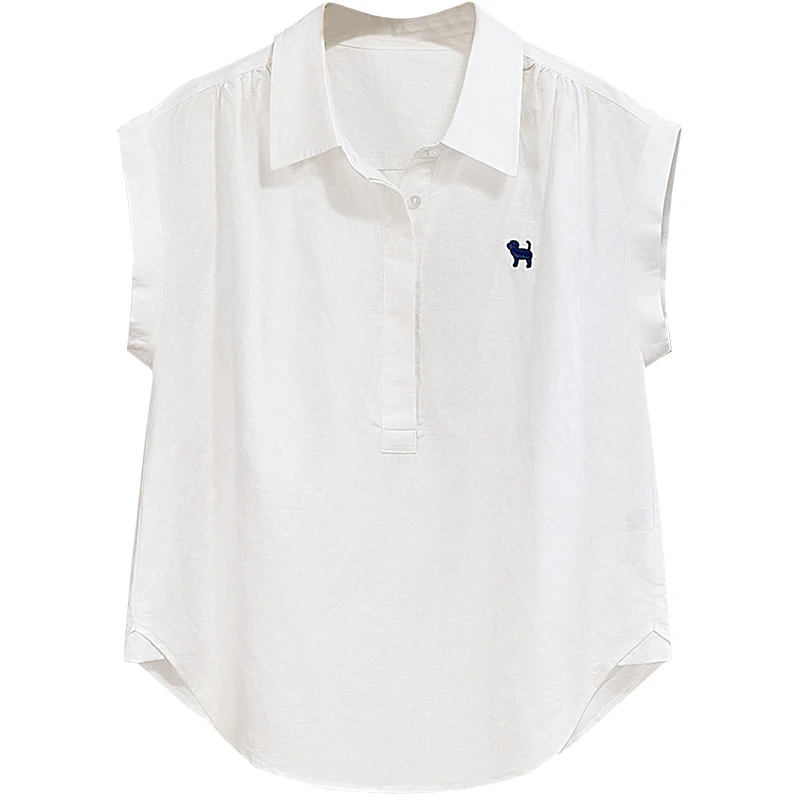 她池无袖衬衫2025夏装新款女装翻领宽松款时尚短款上衣T52B1803CB