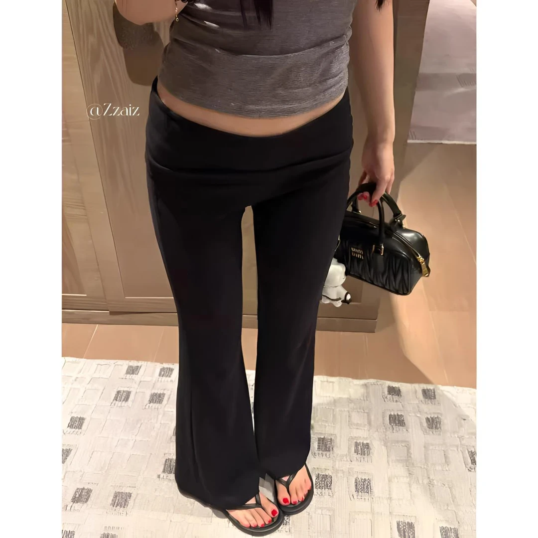 针织拖地微喇裤子女新款2025春夏季薄款垂坠感百搭喇叭长裤拖地裤