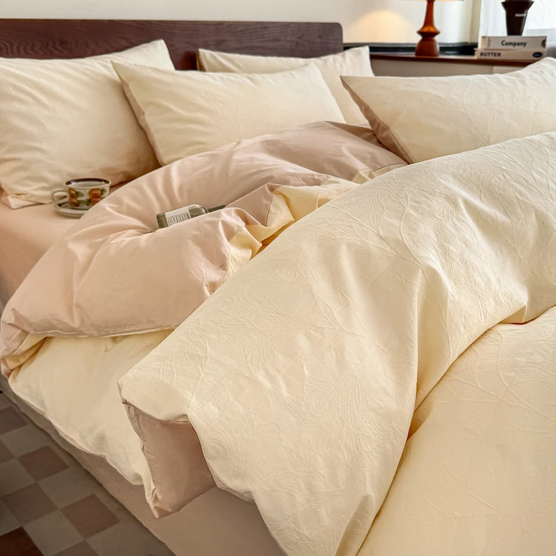 轻奢简约纯棉提花三层纱床上四件套A类全棉被套床单笠床品三件套