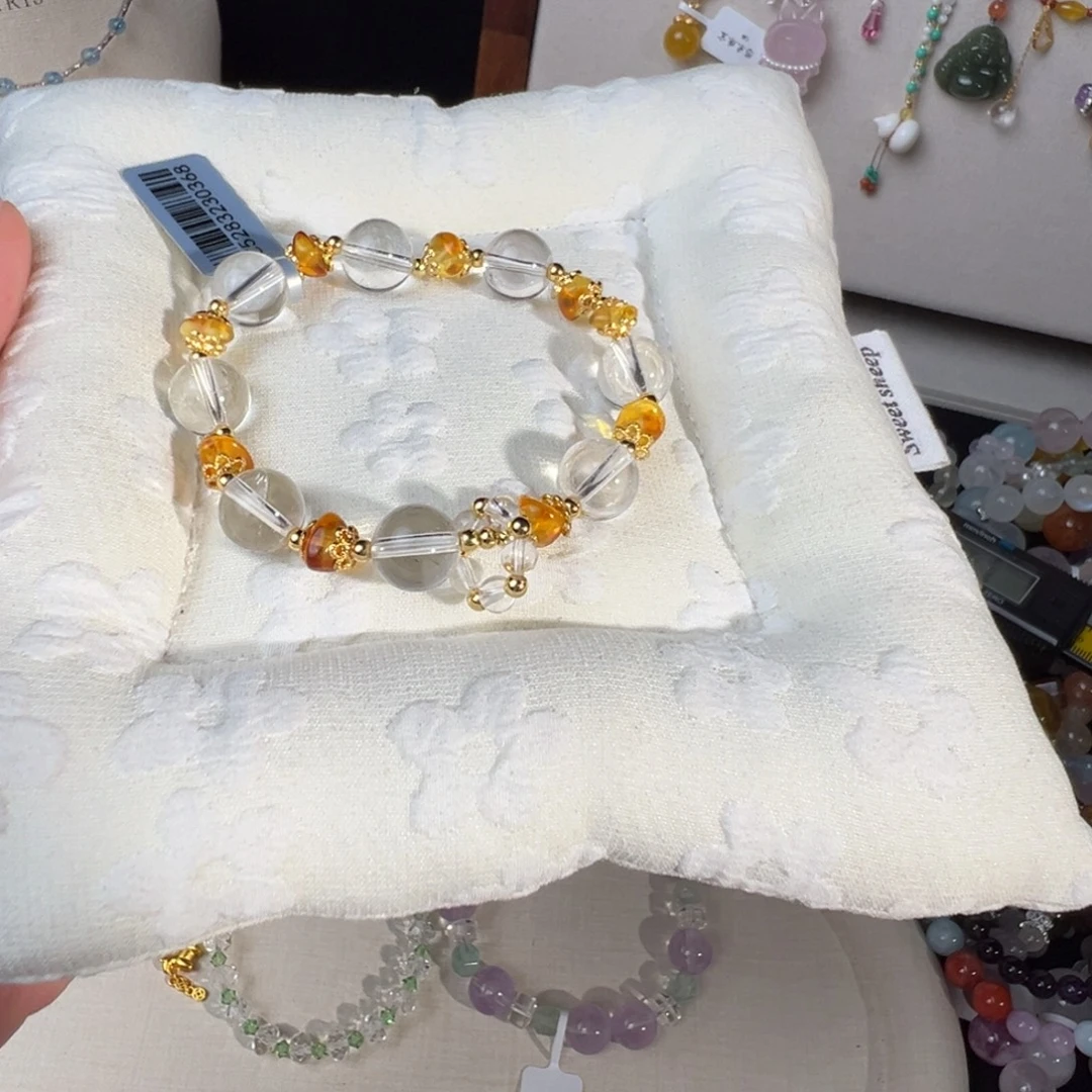 未镶嵌手链烟晶白水晶花珀卡10